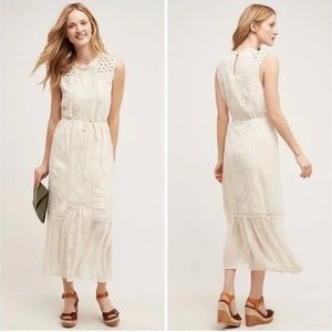 ANTHROPOLOGIE TINY MARGUERITE CREAM CROCHET LACE SLEEVELESS LINED MIDI DRESS S